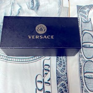 VERSACE black hard shell eyeglasses Case. Versace cloth w/ box. & booklet.